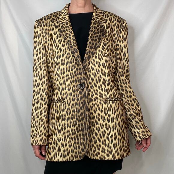 SOLD Cache vintage leopard print blazer jacket Y2K 90s animal cheetah mob wife L - Picture 13 of 16